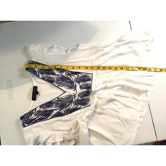 GIBSON- Womens White and Lake a lie Embroidered Ruffle Sleeve Top Size Small - Picture 6 of 8